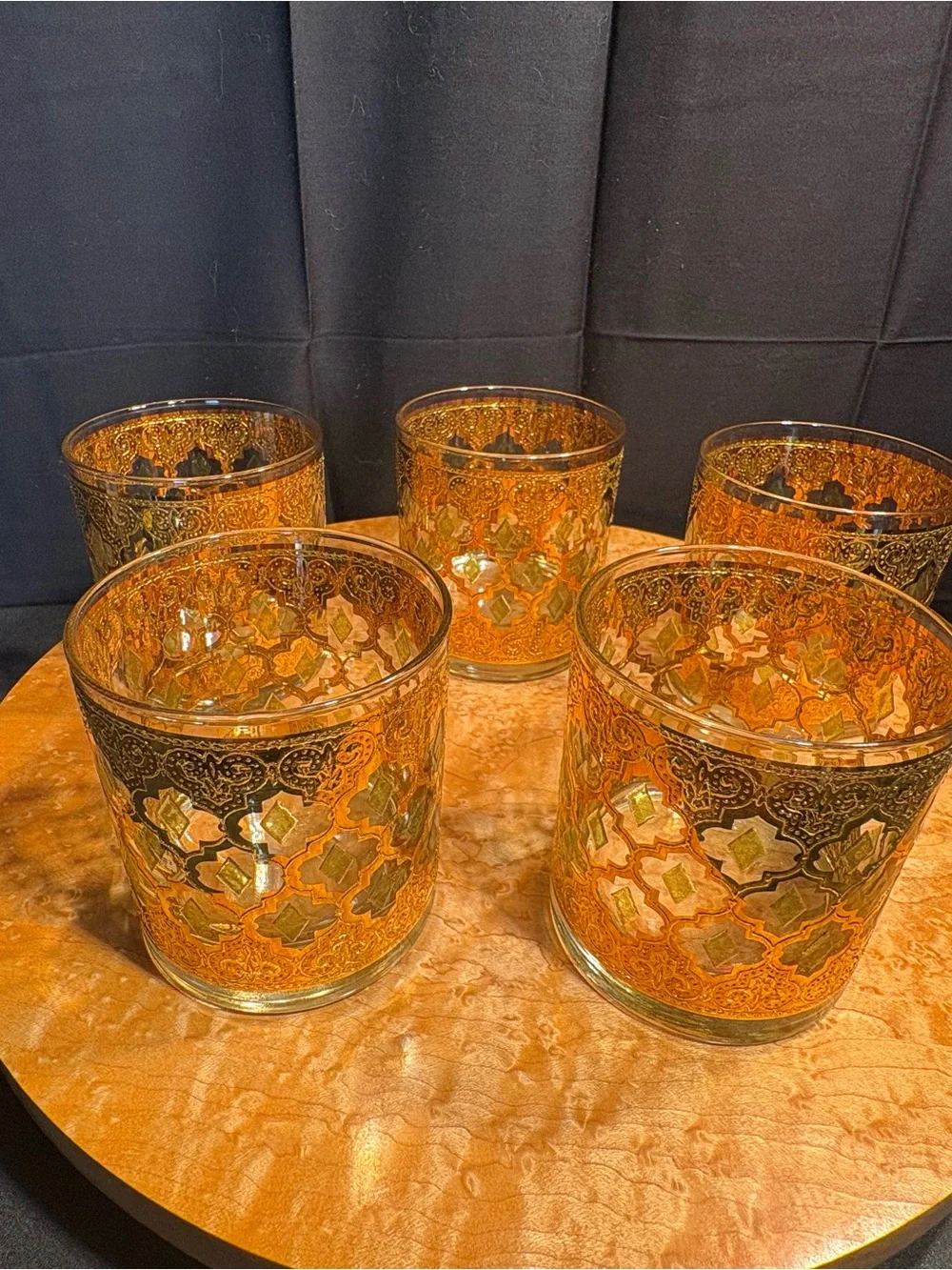 VTG Culver Valencia 22K Gold Lowball Glasses MCM Barware Set of 5 Old Fashioned